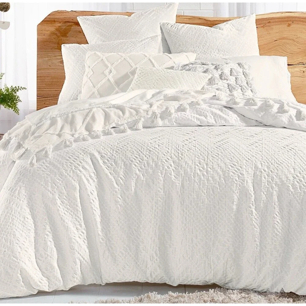 Lucky Brand Home White Duvet Set 2 Shams Taos Mateless King Country Cottage